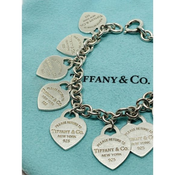 Tiffany & Co Multi Heart Bracelet 7” Sterling Silver 925 Rare RETIRED Pouch Box - Picture 2 of 11
